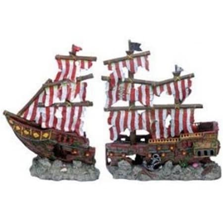 PENN-PLAX Penn Plax RR961 19-3/4"H Striped Sail Shipwreck Set Bow and Stern RR961